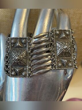 Vintage 925 Doval Mexican panel / ladder bracelet with security chain